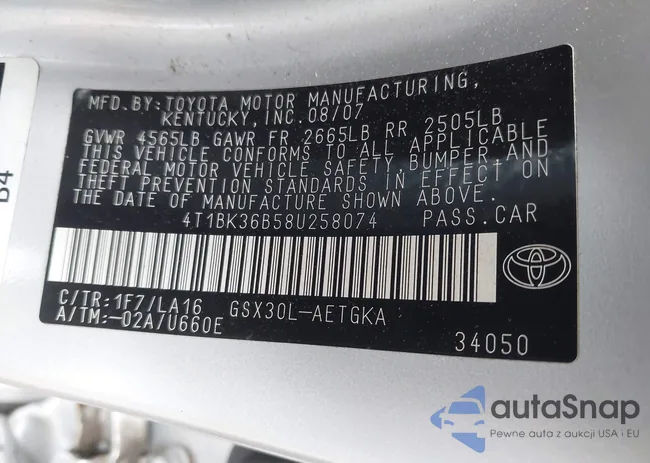 4T1BK36B58U258074: 42692889