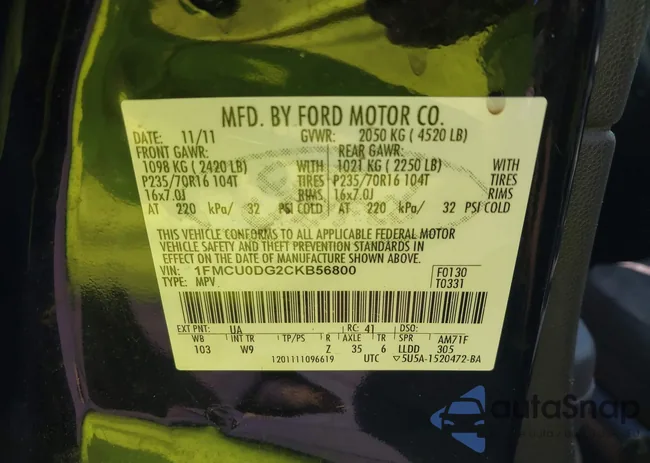 1FMCU0DG2CKB56800: 42693087