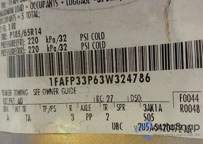1FAFP33P63W324786: 42693187