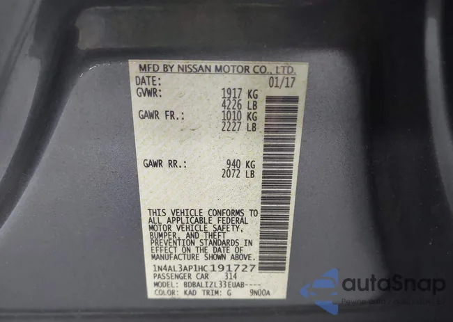 1N4AL3AP1HC191727: 42694486