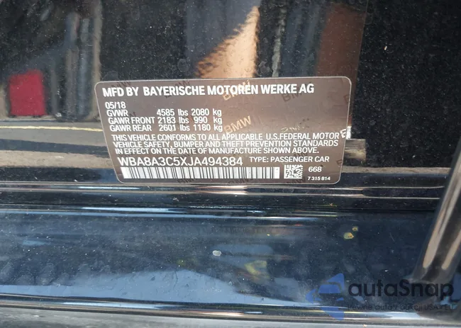 WBA8A3C5XJA494384: 42694703