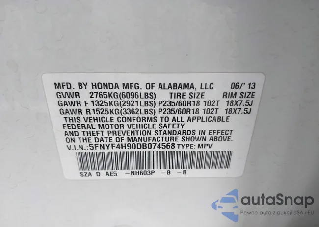 5FNYF4H90DB074568: 42693938