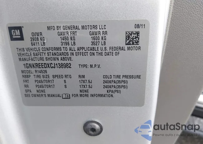 1GNKREEDXCJ138982: 42695625