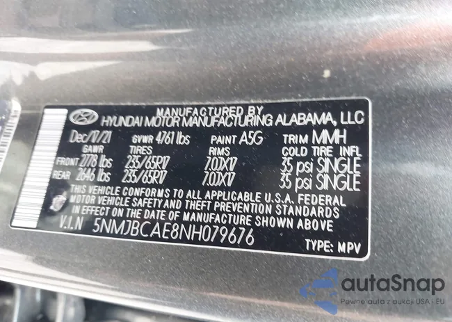 5NMJBCAE8NH079676: 42696590