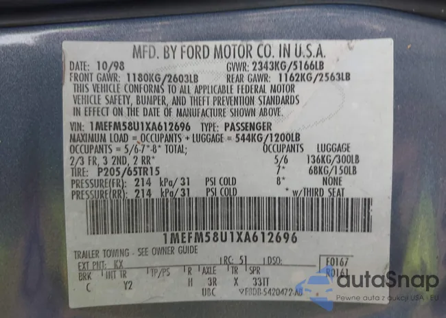 1MEFM58U1XA612696: 42696624