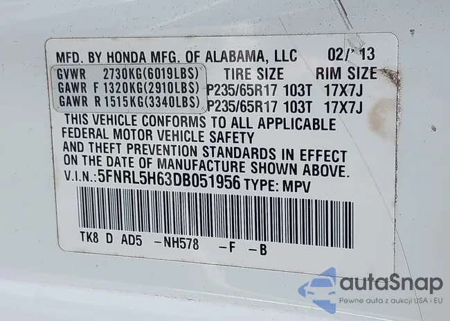 5FNRL5H63DB051956: 42696736