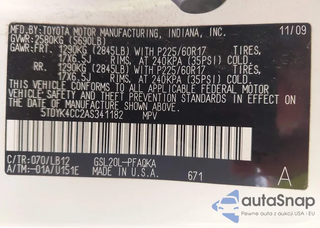 5TDYK4CC2AS341182: 42696236