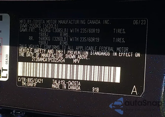 2T2BAMCA1PC025454: 42697467