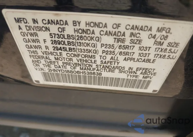 2HNYD18806H538638: 42697550