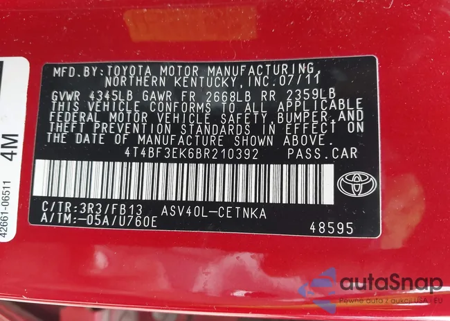 4T4BF3EK6BR210392: 42697662