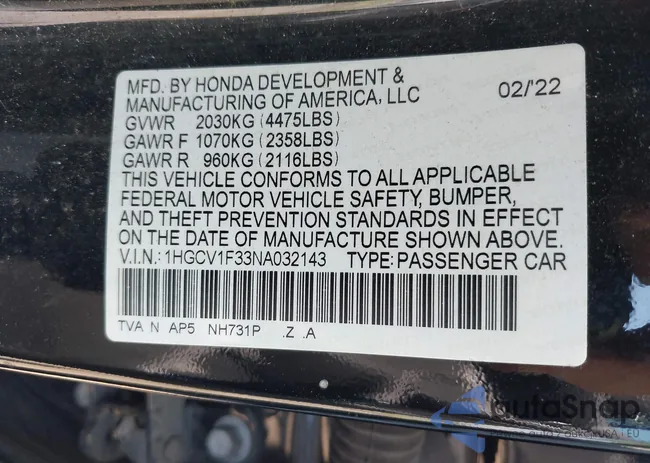 1HGCV1F33NA032143: 42697739