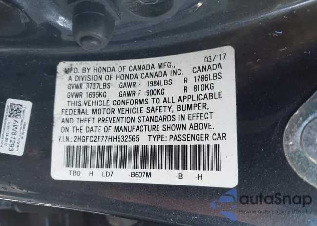 2HGFC2F77HH532565: 42696945