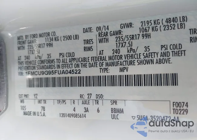 1FMCU9G95FUA04522: 42697174