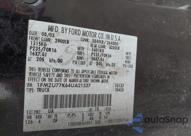 1FMZU77K64UA21537: 42697234