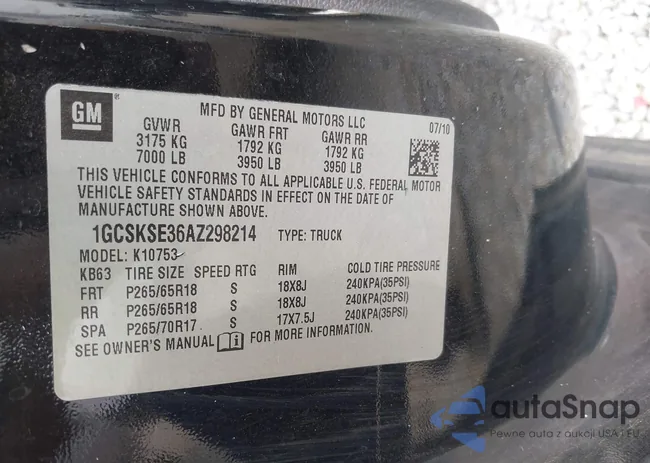 1GCSKSE36AZ298214: 42698779