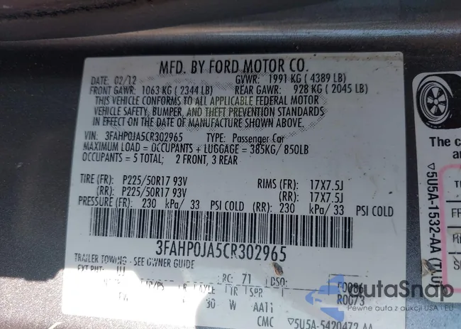 3FAHP0JA5CR302965: 42697954