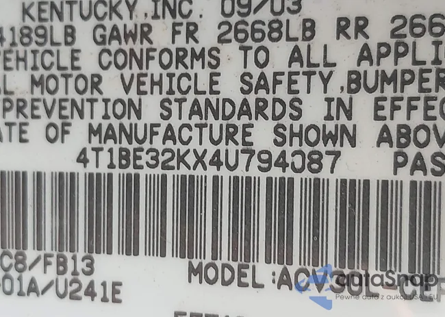 4T1BE32KX4U794087: 42697977