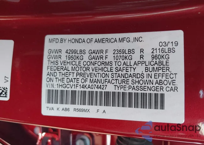 1HGCV1F14KA074427: 42699504