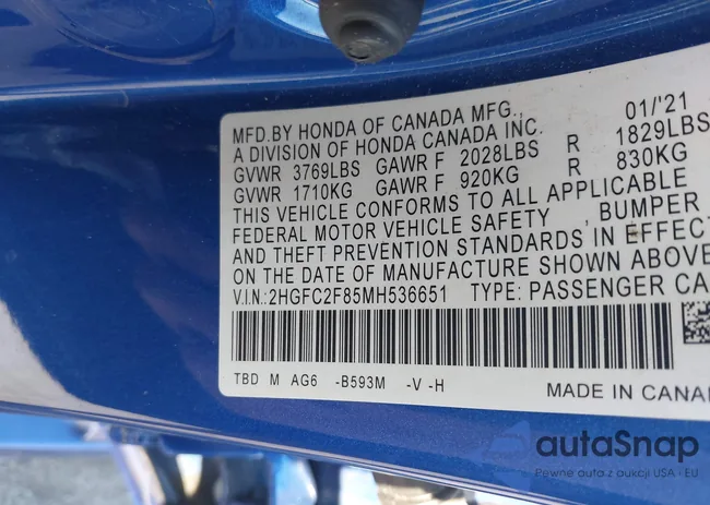 2HGFC2F85MH536651: 42699665