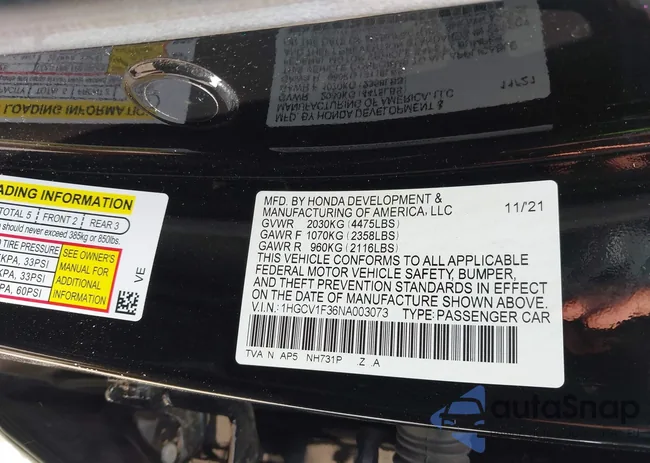 1HGCV1F36NA003073: 42699717