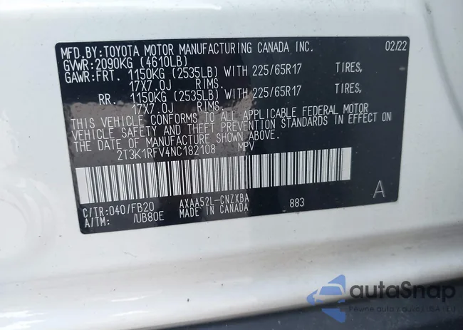 2T3K1RFV4NC182108: 42699804