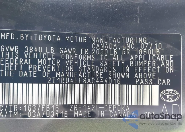 2T1BU4EE8AC444016: 42700254