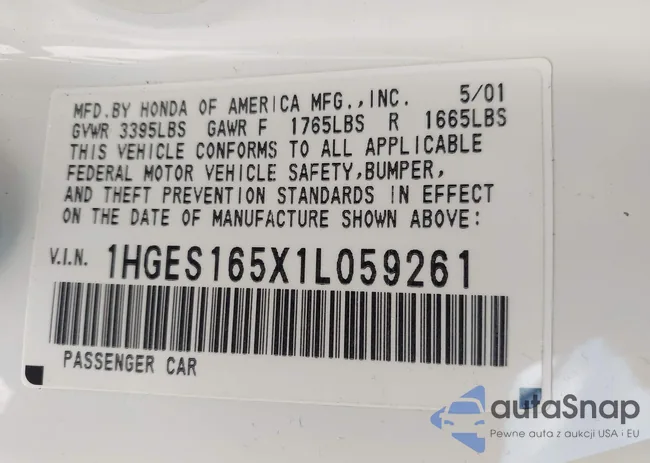 1HGES165X1L059261: 42700278