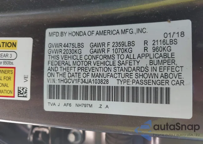 1HGCV1F34JA103828: 42700452