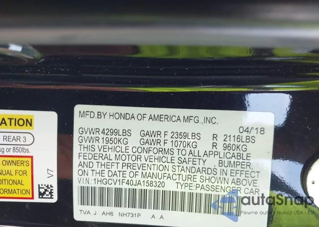 1HGCV1F40JA158320: 42700541