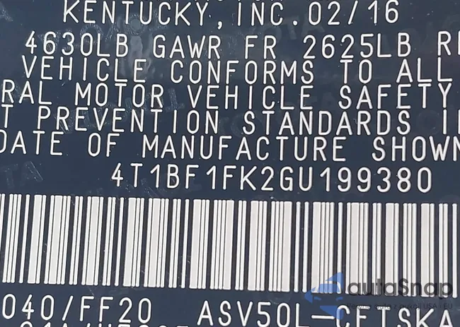 4T1BF1FK2GU199380: 42700555