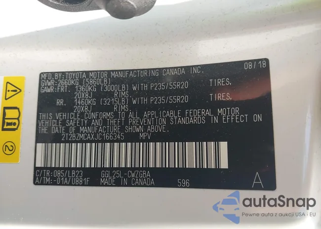 2T2BZMCAXJC166345: 42700607