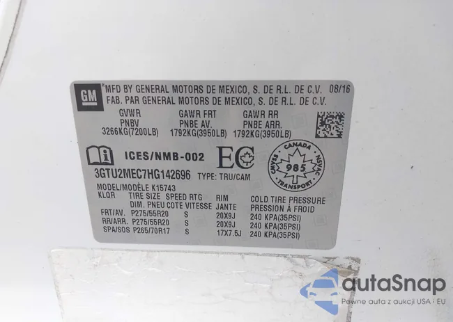 3GTU2MEC7HG142696: 42700748