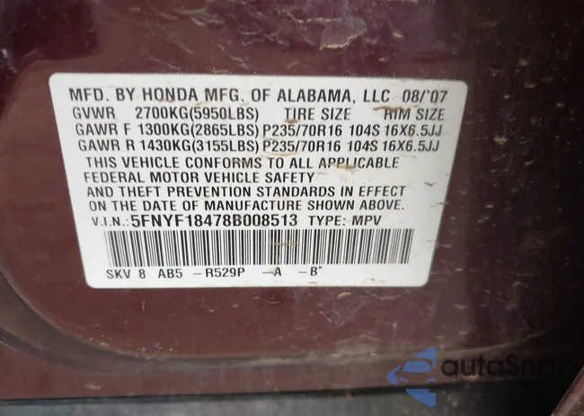 5FNYF18478B008513: 42700761