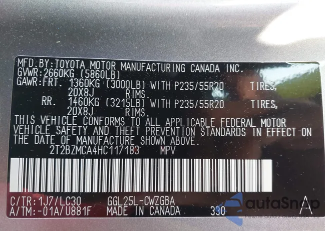 2T2BZMCA4HC117183: 42699941