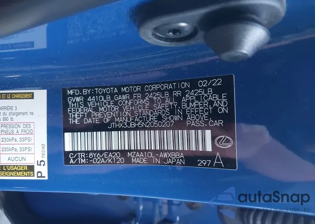 JTHX3JBH5N2050207: 42700102