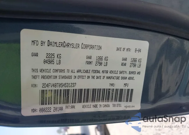 2D4FV48T05H531237: 42701272