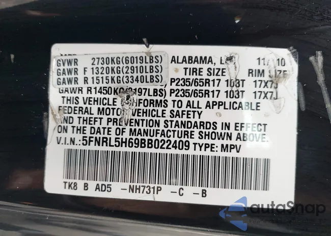 5FNRL5H69BB022409: 42701455