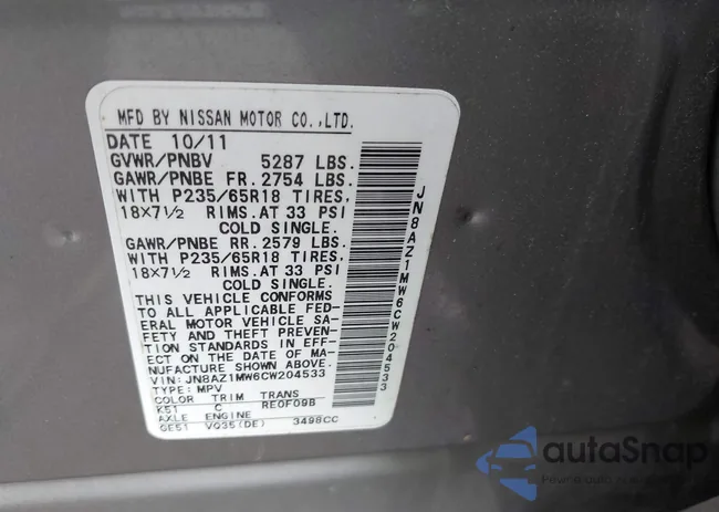 JN8AZ1MW6CW204533: 42701795