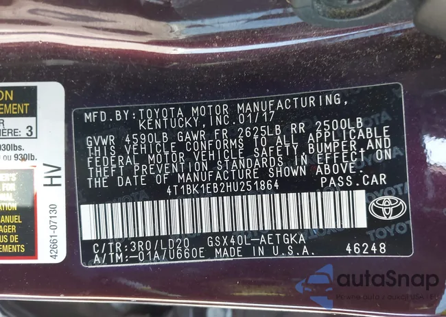 4T1BK1EB2HU251864: 42701850