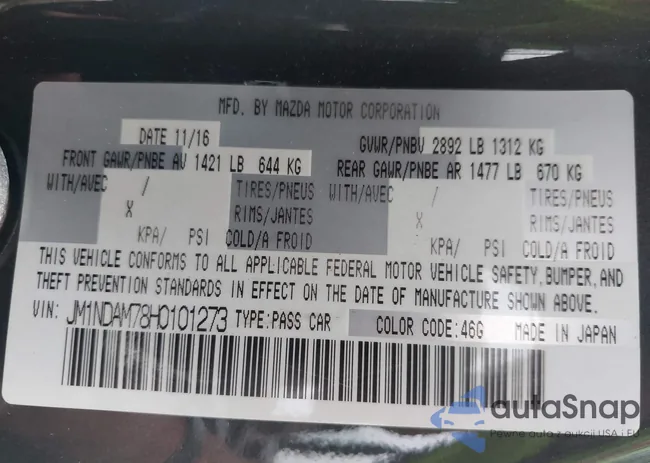 JM1NDAM78H0101273: 42701121