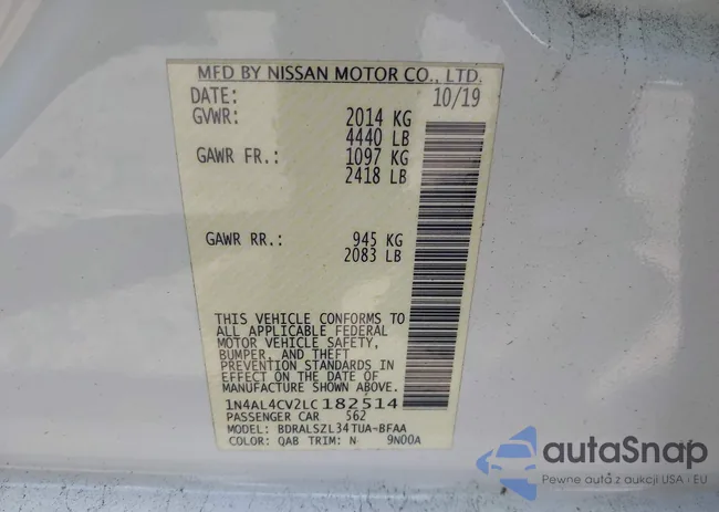 1N4AL4CV2LC182514: 42702547