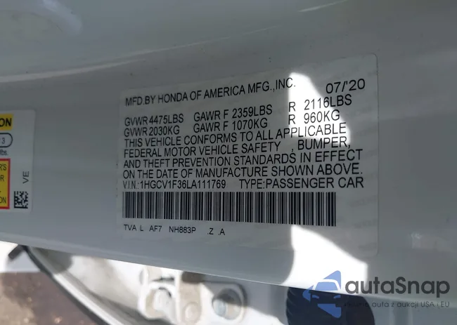 1HGCV1F36LA111769: 42701995