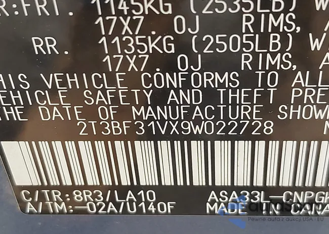 2T3BF31VX9W022728: 42703152