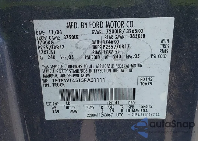 1FTPW14515FA31111: 42704556