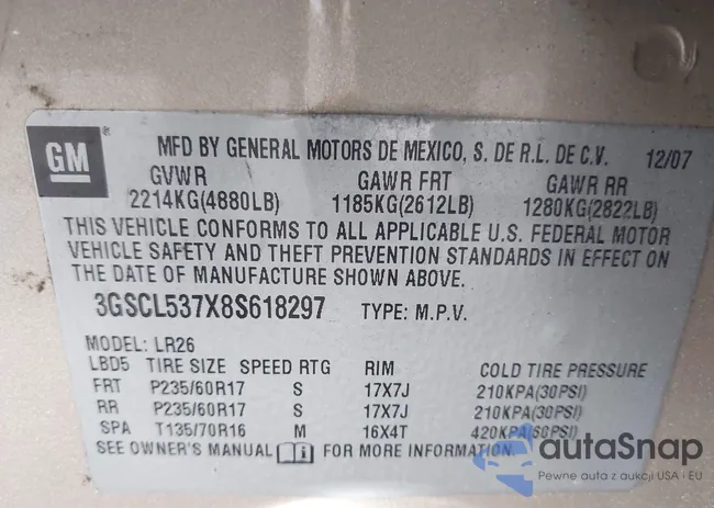 3GSCL537X8S618297: 42704647