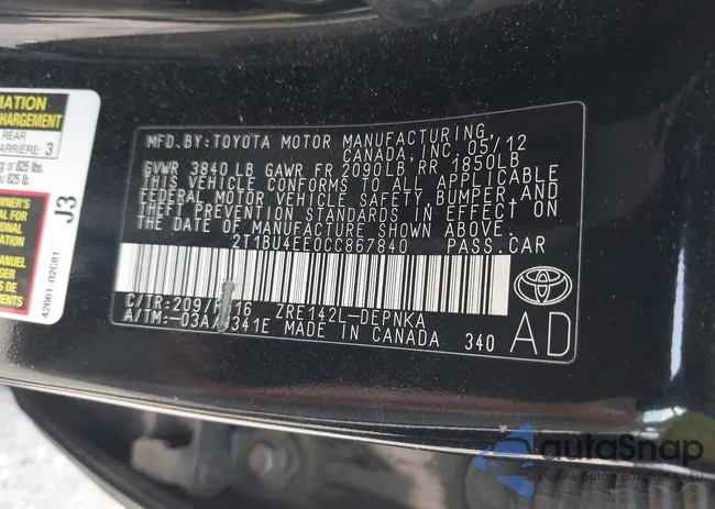 2T1BU4EE0CC867840: 42704758