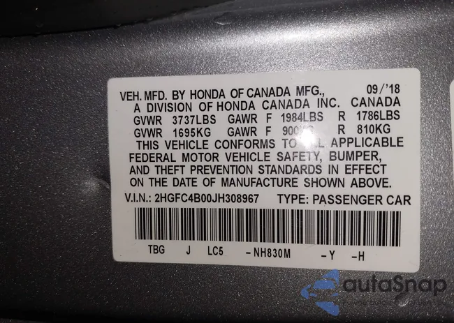 2HGFC4B00JH308967: 42704814