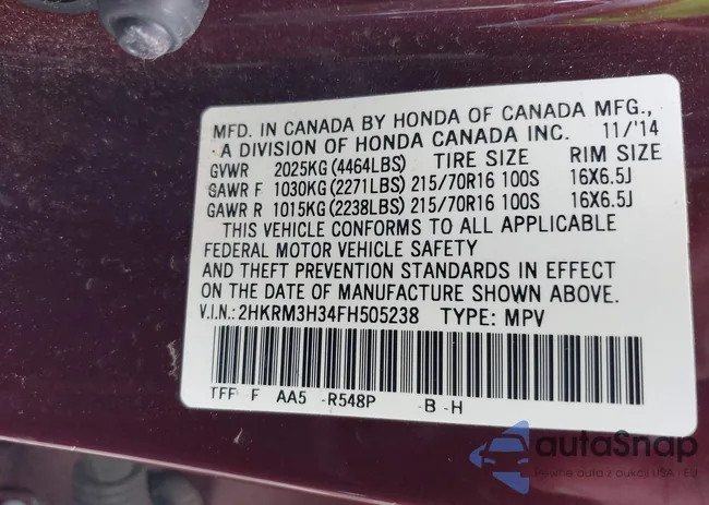 2HKRM3H34FH505238: 42703994