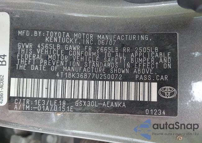 4T1BK36B77U250072: 42704046