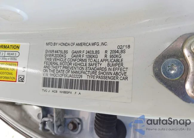 1HGCV2F5XJA022226: 42705522